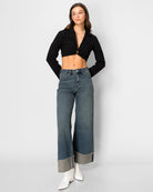 Medium Wash $|& Artemis Vintage High Rise Cuffed Wide Leg Jeans - VOF Detail