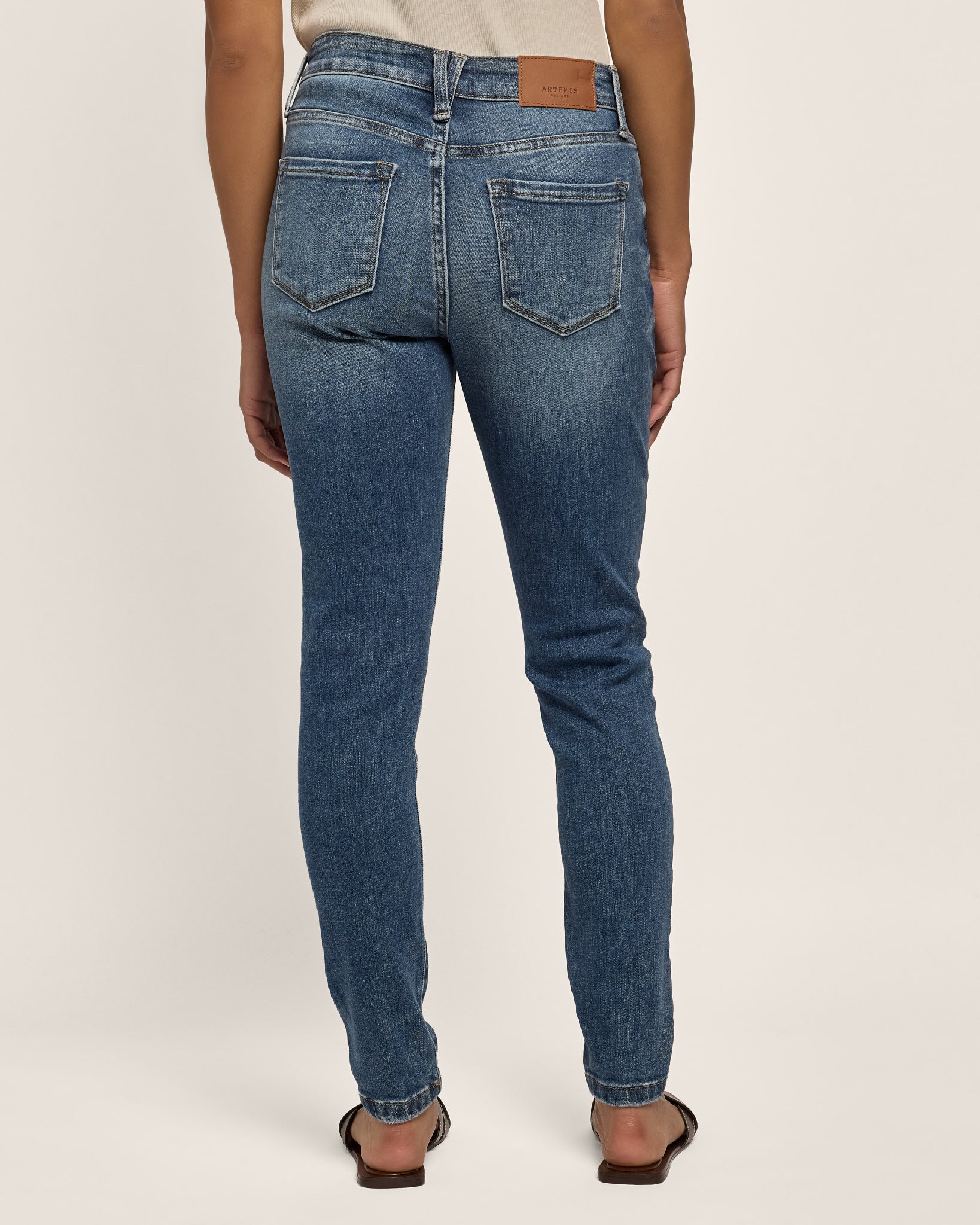 Medium Wash $|& Artemis Vintage Mid Rise Button Front Skinny Jeans - SOF Back