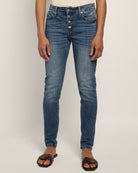 Medium Wash $|& Artemis Vintage Mid Rise Button Front Skinny Jeans - SOF Front