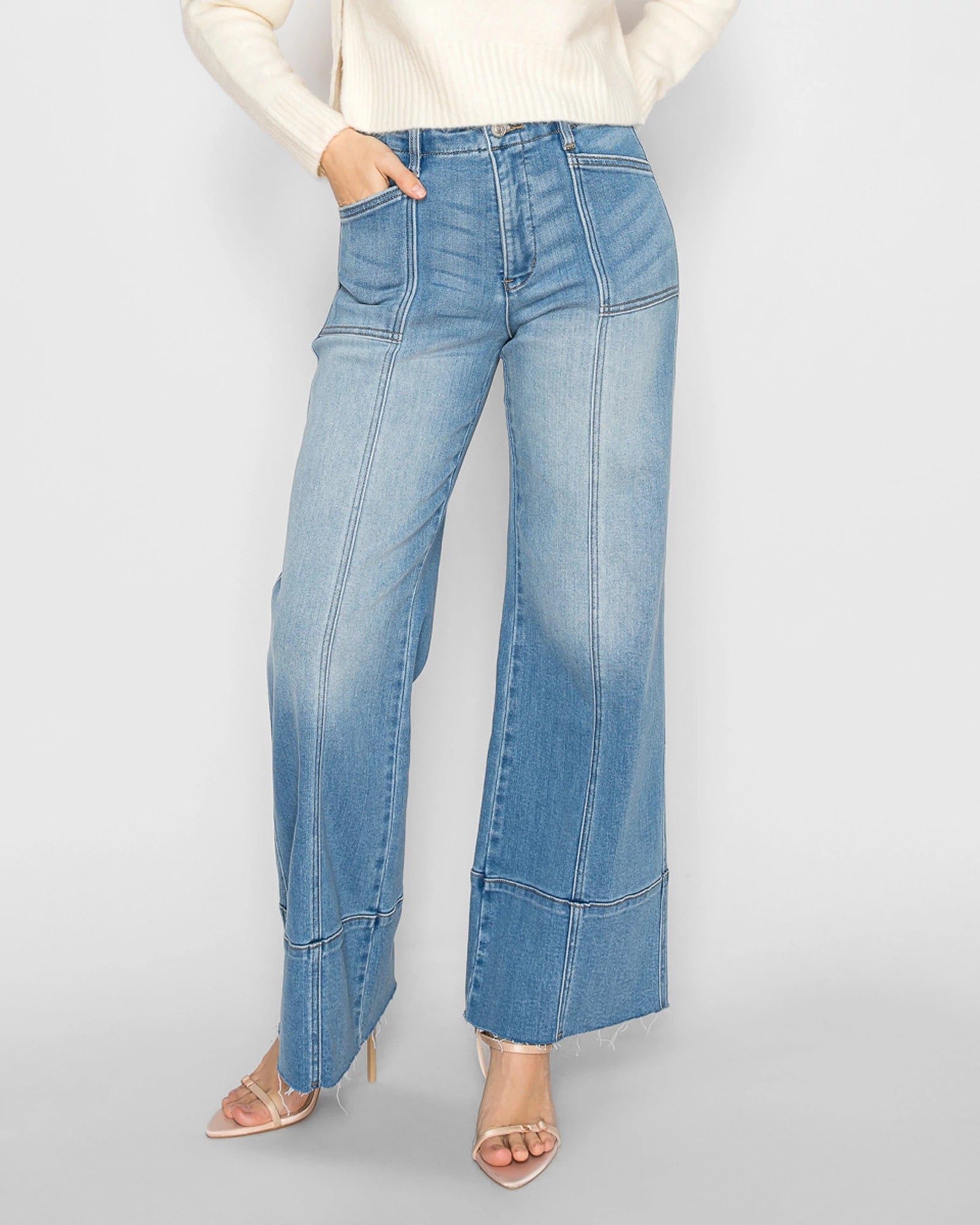Medium Wash $|& Artemis Vintage Slim Palazzo Jeans - VOF Detail