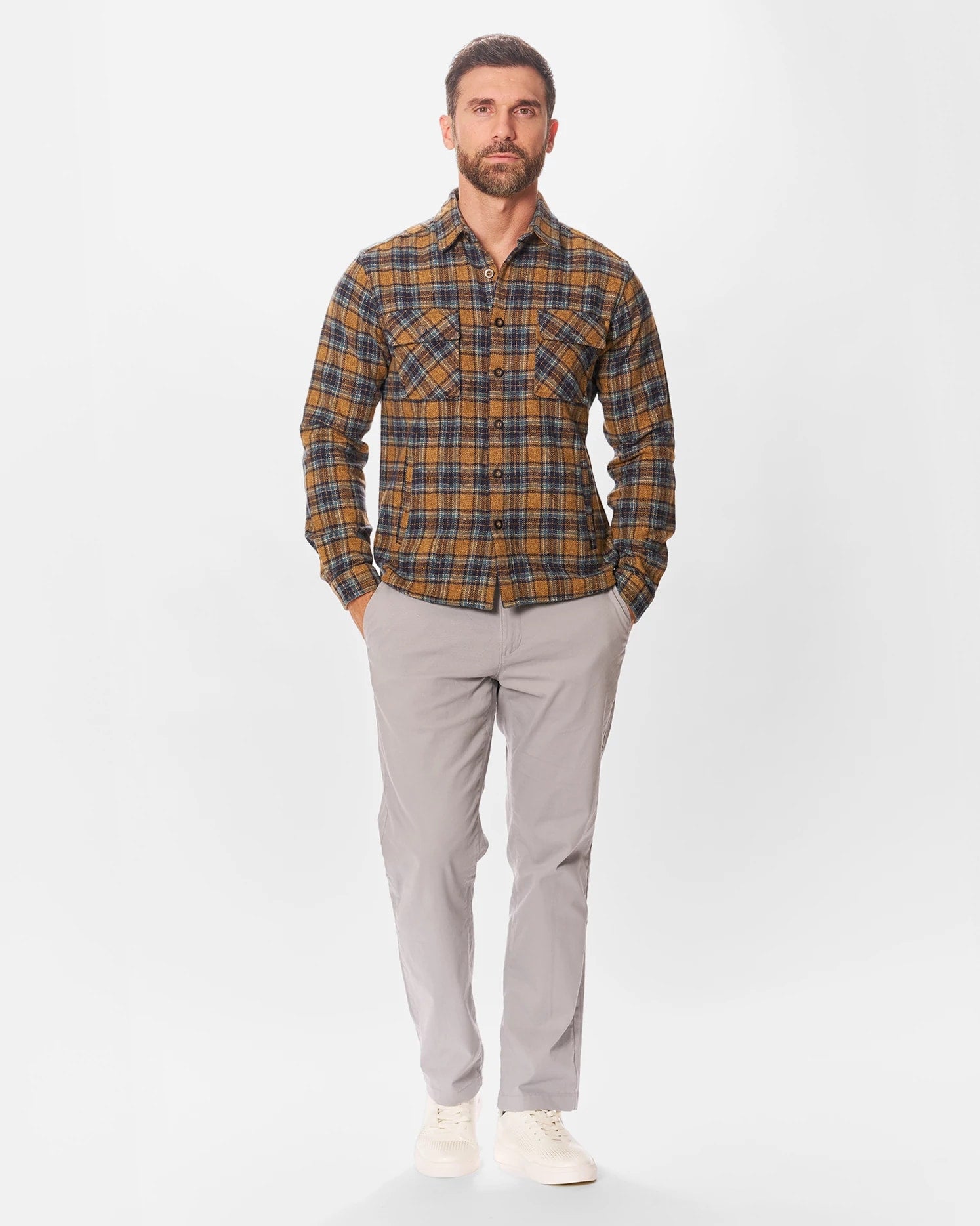 Ginger Plaid $|& Vustra Plaid Shacket - VOF Detail
