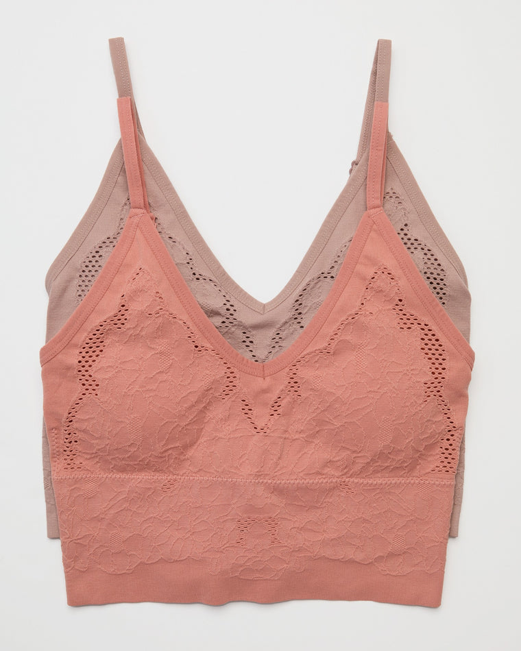 Rose Dawn/Adobe Rose $|& real Underwear Marbled Jacquard Seam Comfort Bra 2 Pack - Hanger Detail