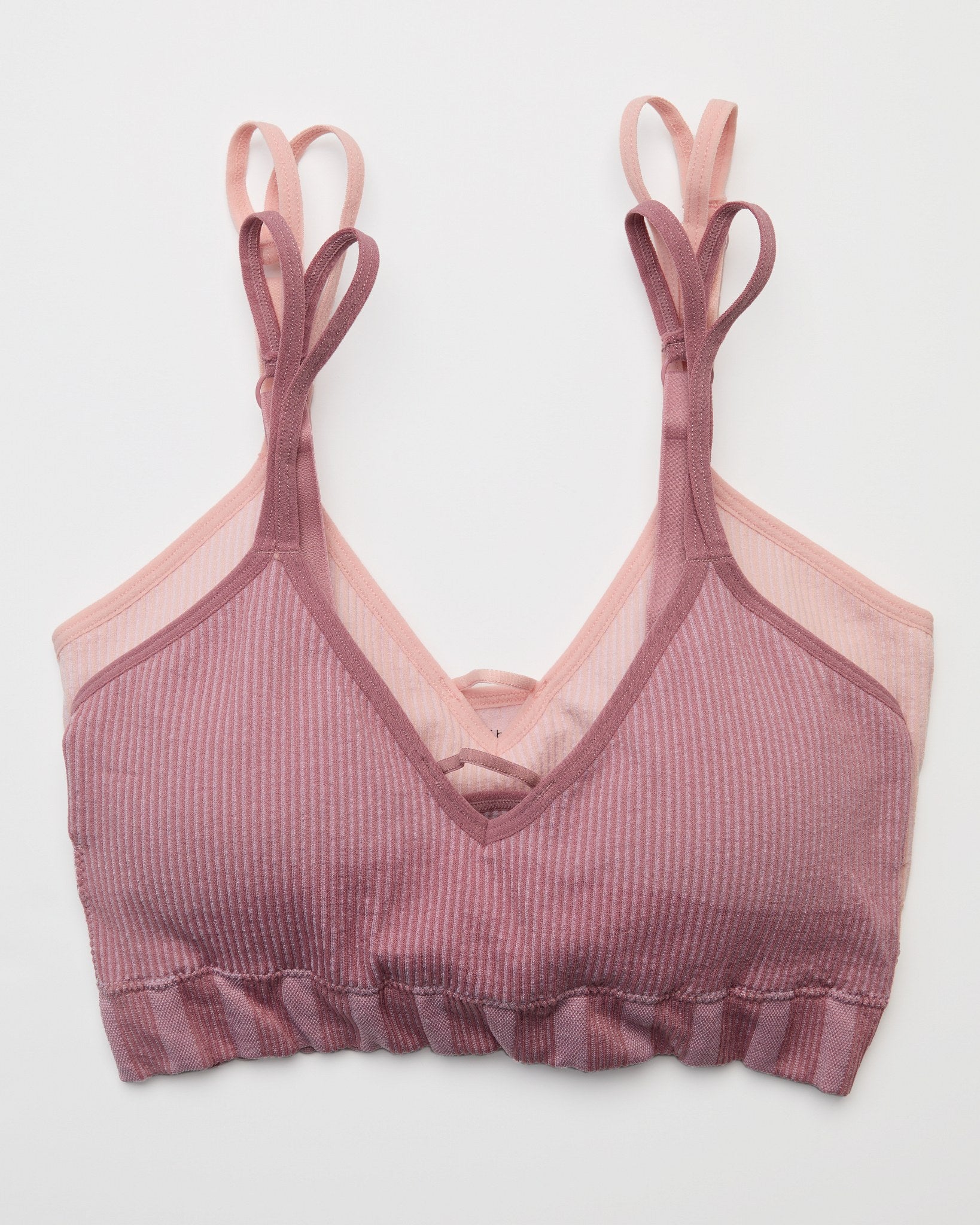 Silver Pink Pack $|& real Underwear Plated Ribbed Center Strap Bralette  2 Pack
