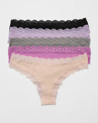 Violet Pack $|& real Underwear Seamless Ribbed Thong with Lace 5 Pack - Hanger Detail