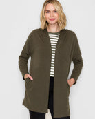 Olive $|& Staccato Monaco Ribbed Duster Hoodie Cardigan - VOF Detail