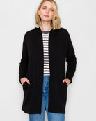 Black $|& Staccato Monaco Ribbed Duster Hoodie Cardigan - VOF Detail