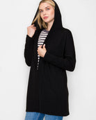 Black $|& Staccato Monaco Ribbed Duster Hoodie Cardigan - Hanger Front