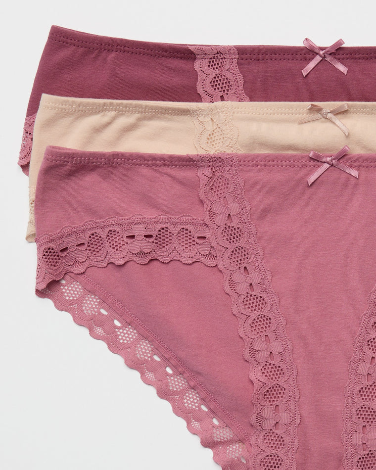 Rose Pack $|& real Underwear Cotton Bikini with Lace 3 Pack