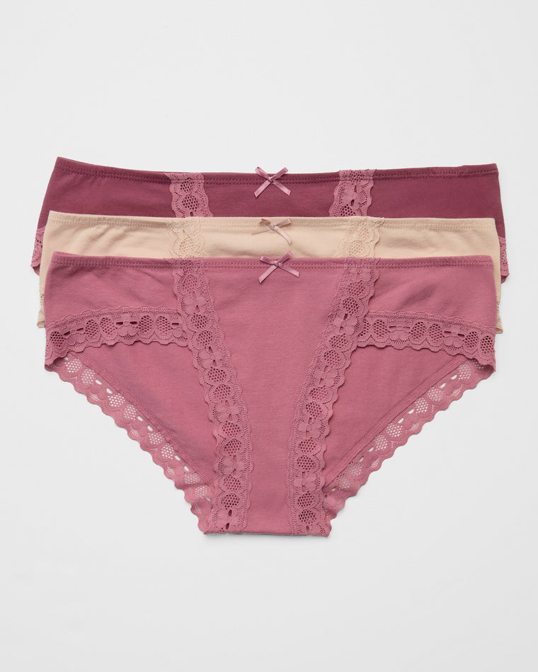 Rose Pack $|& real Underwear Cotton Bikini with Lace 3 Pack - Hanger Detail