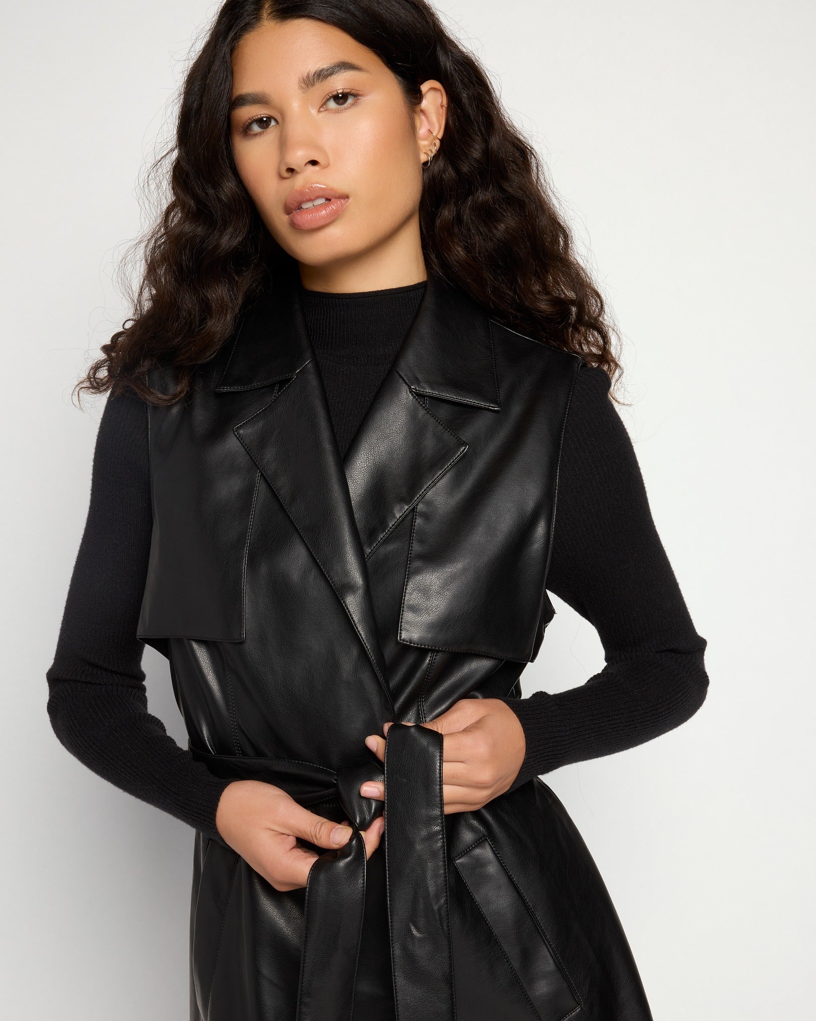 Black $|& Coalition Vegan Leather Trench Vest - SOF Full Front