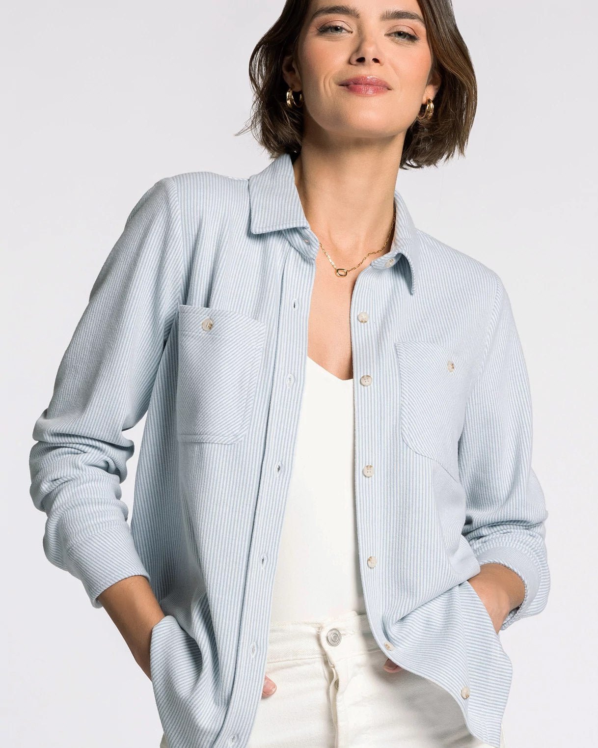 Light Blue Stripe $|& Thread & Supply Lewis Striped Shirt - VOF Detail