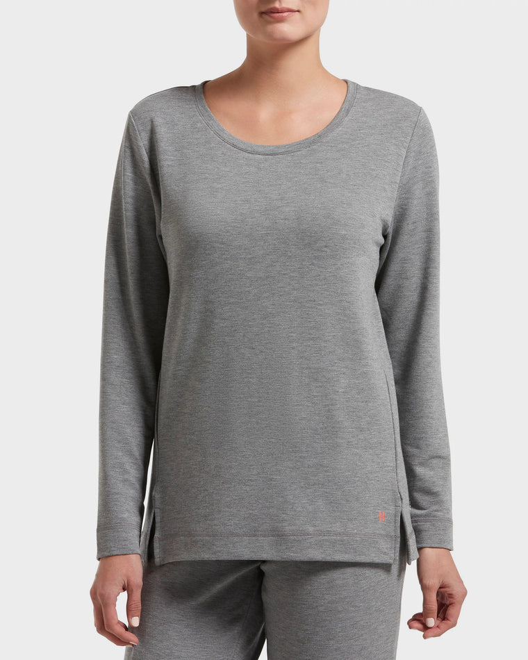 Medium Grey Heather $|& HUE Heather Basic Long Sleeve Lounge Tee - VOF Detail