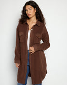 Brown $|& Hem & Thread Fleece Longline Shacket - SOF Front