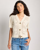 Cream $|& Bobeau Button Front Sweater Top - SOF Front