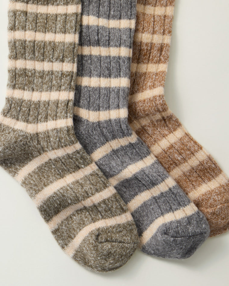 Grey Neutrals $|& Macrae & Co Amber Crew Socks 3 Pack - Hanger Detail