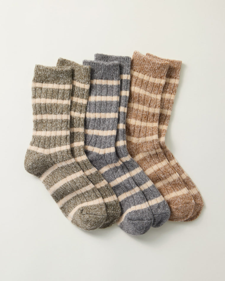 Grey Neutrals $|& Macrae & Co Amber Crew Socks 3 Pack
