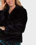 Black $|& Liverpool Zip Up Faux Fur Jacket - Hanger Back