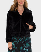 Black $|& Liverpool Zip Up Faux Fur Jacket - VOF Detail