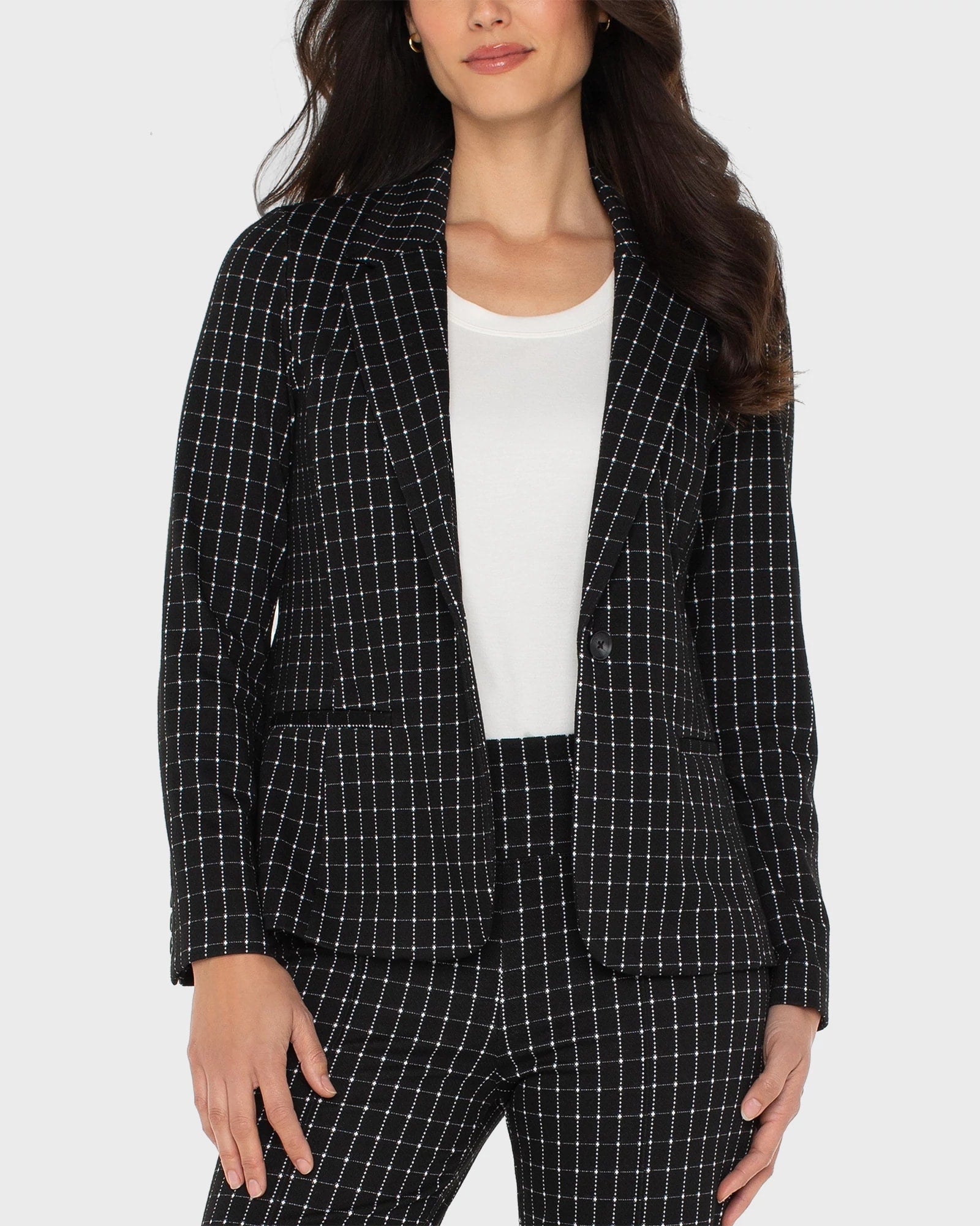 Black/White Windowpane Check $|& Liverpool Fitted Blazer - VOF Detail