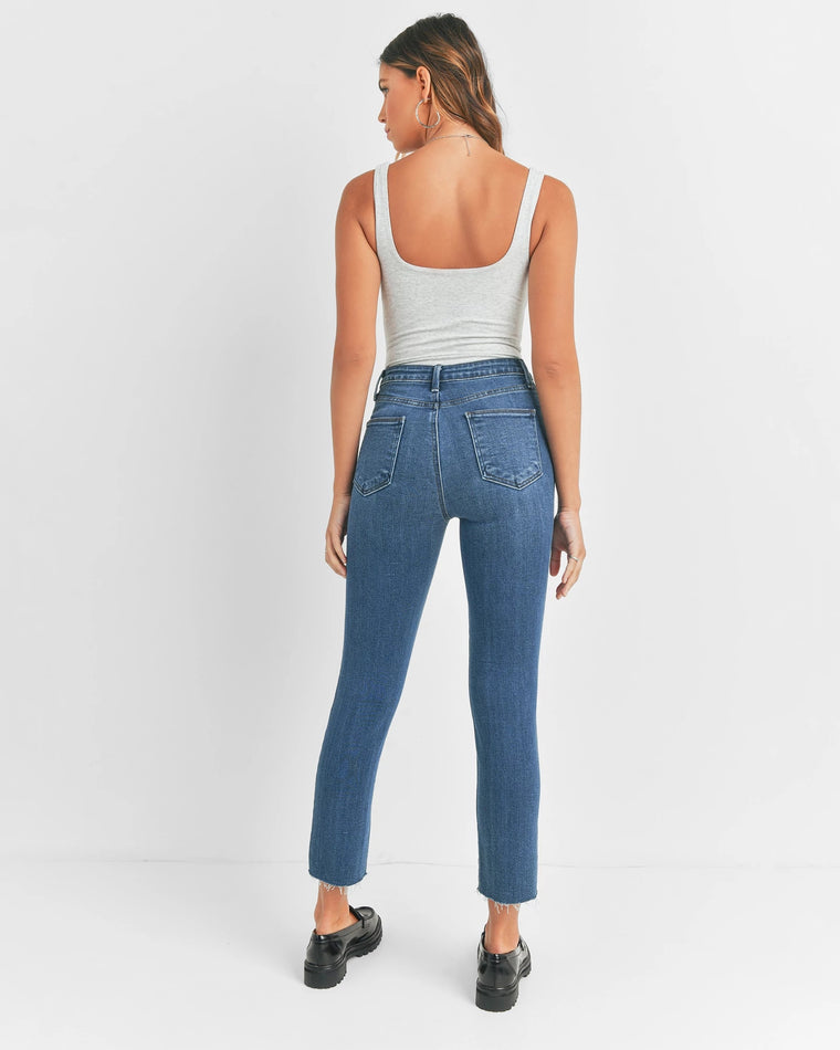 Dark Denim Blue $|& Just Black High Rise Slim Straight Jeans - Hanger Side
