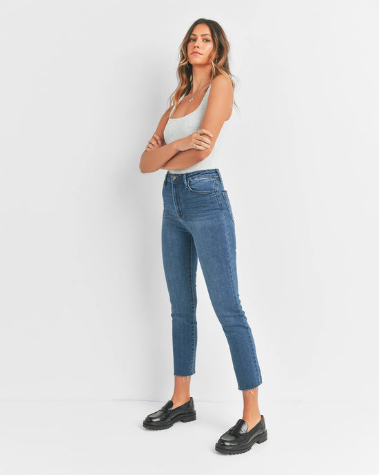 Dark Denim Blue $|& Just Black High Rise Slim Straight Jeans - Hanger Front