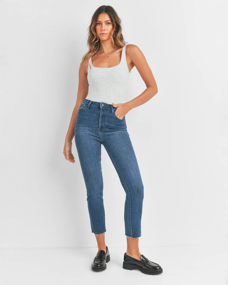 Dark Denim Blue $|& Just Black High Rise Slim Straight Jeans - VOF Detail