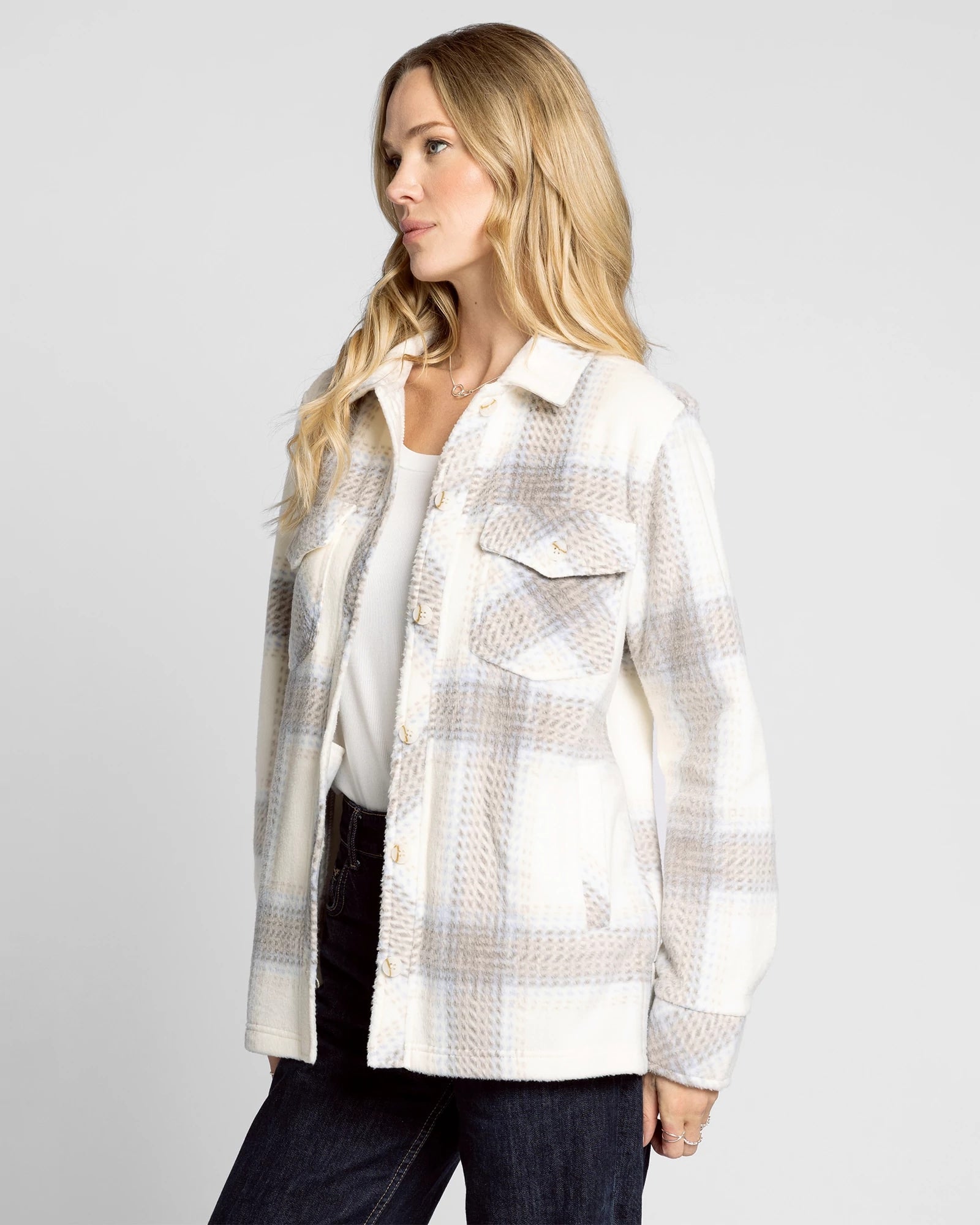 Ivory Brown Plaid $|& Thread & Supply Santa Fe Jacket - Hanger Front