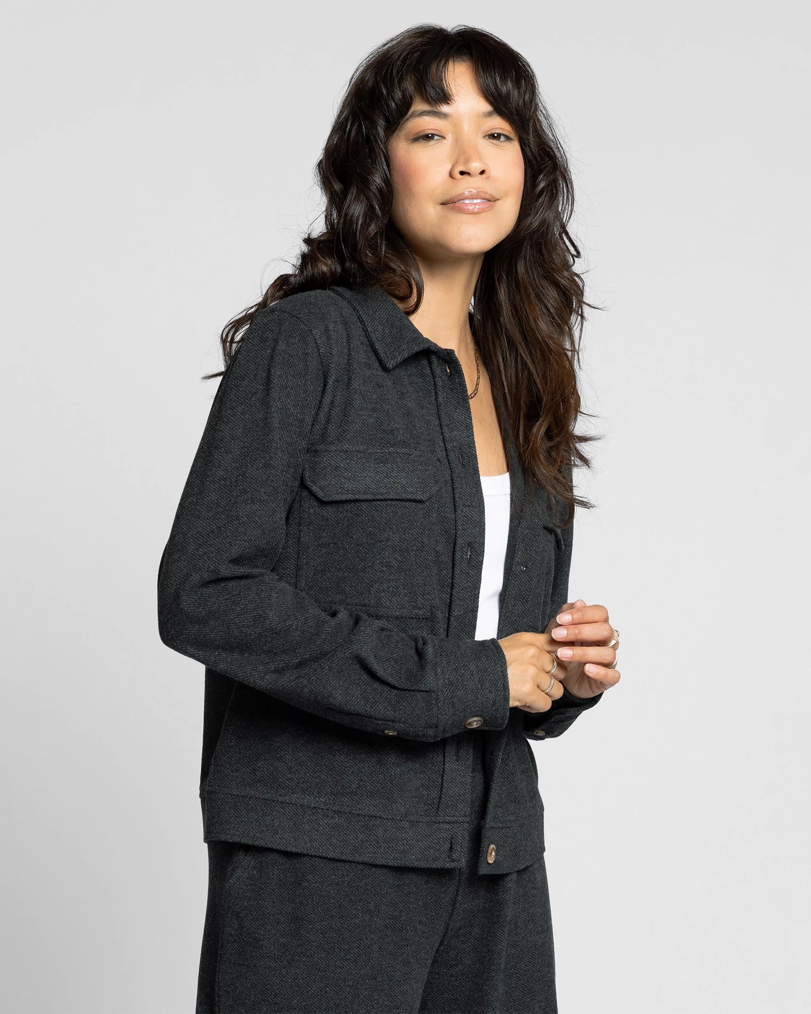 Black Heather $|& Thread & Supply Faye Brushed Knit Jacket - Hanger Front