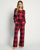 Red/Black Plaid $|& Bobeau Sleepwear Printed Butter Knit Long Sleeve Top & Pant