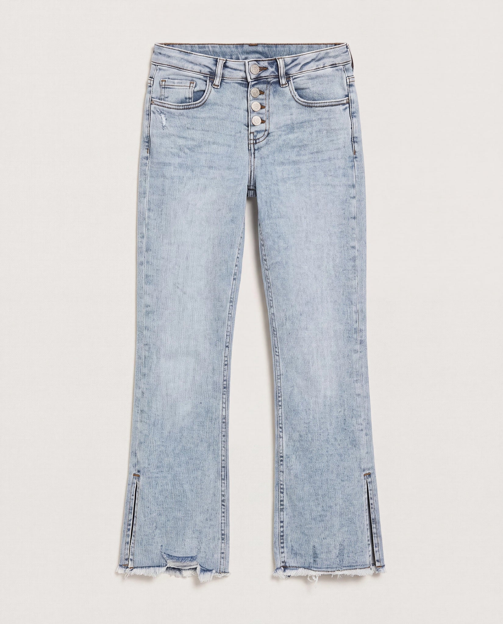 Medium Light Wash $|& SEAS Mid Rise Cropped Side Slit Jeans - Hanger Detail