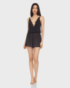 Black $|& Flora Nikrooz Blossom Solid Chiffon Romper - VOF Detail
