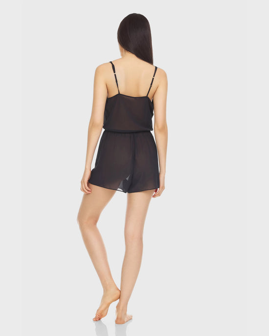 Black $|& Flora Nikrooz Blossom Solid Chiffon Romper - Hanger Side