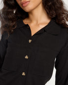Black $|& Theo & Spence Cropped Sweater Knit Shacket - SOF Full Front
