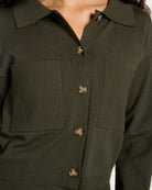 Loden $|& Theo & Spence Cropped Sweater Knit Shacket - SOF Full Front