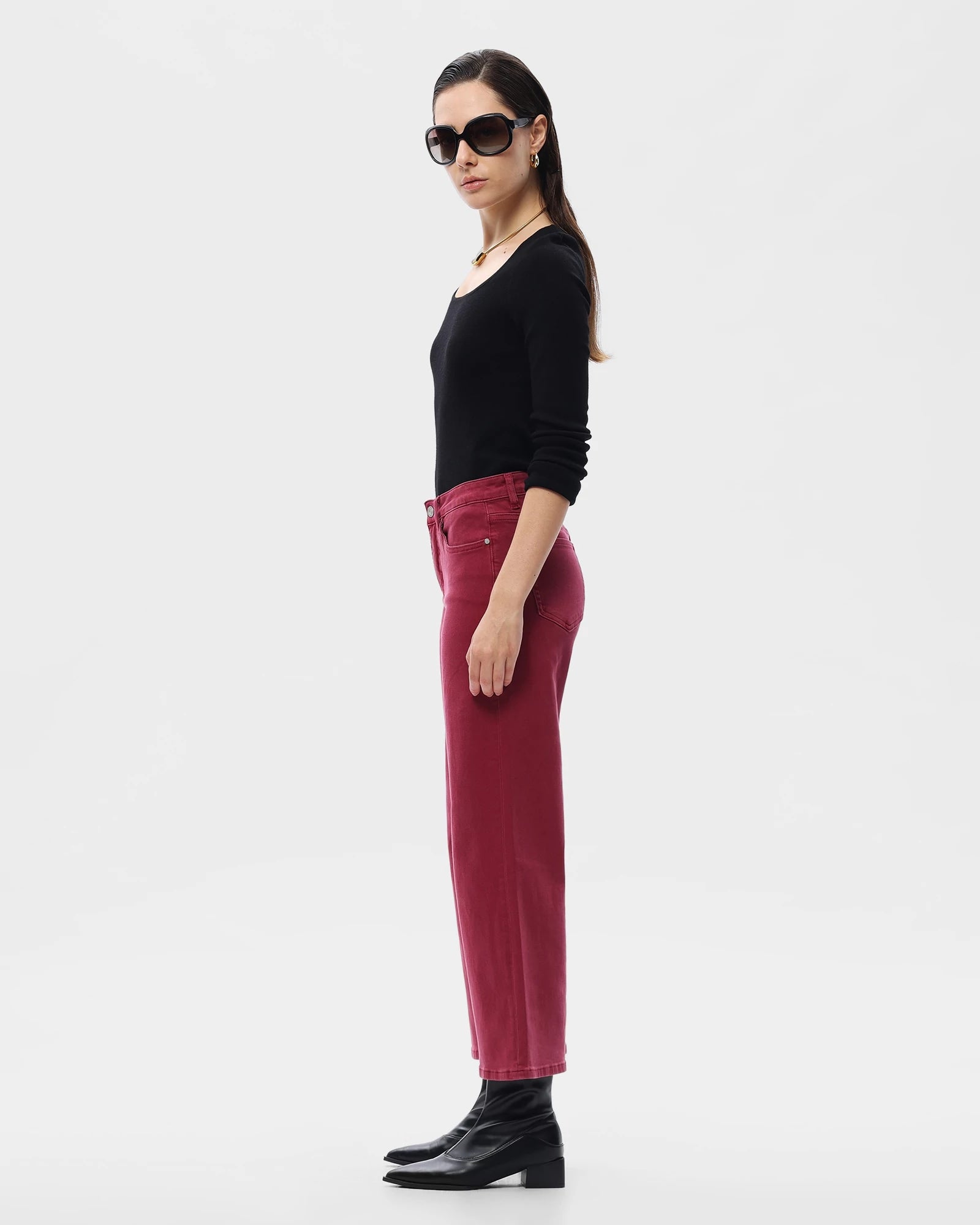 Wine $|& Bayeas Mid Rise Straight Leg Jeans - Hanger Front