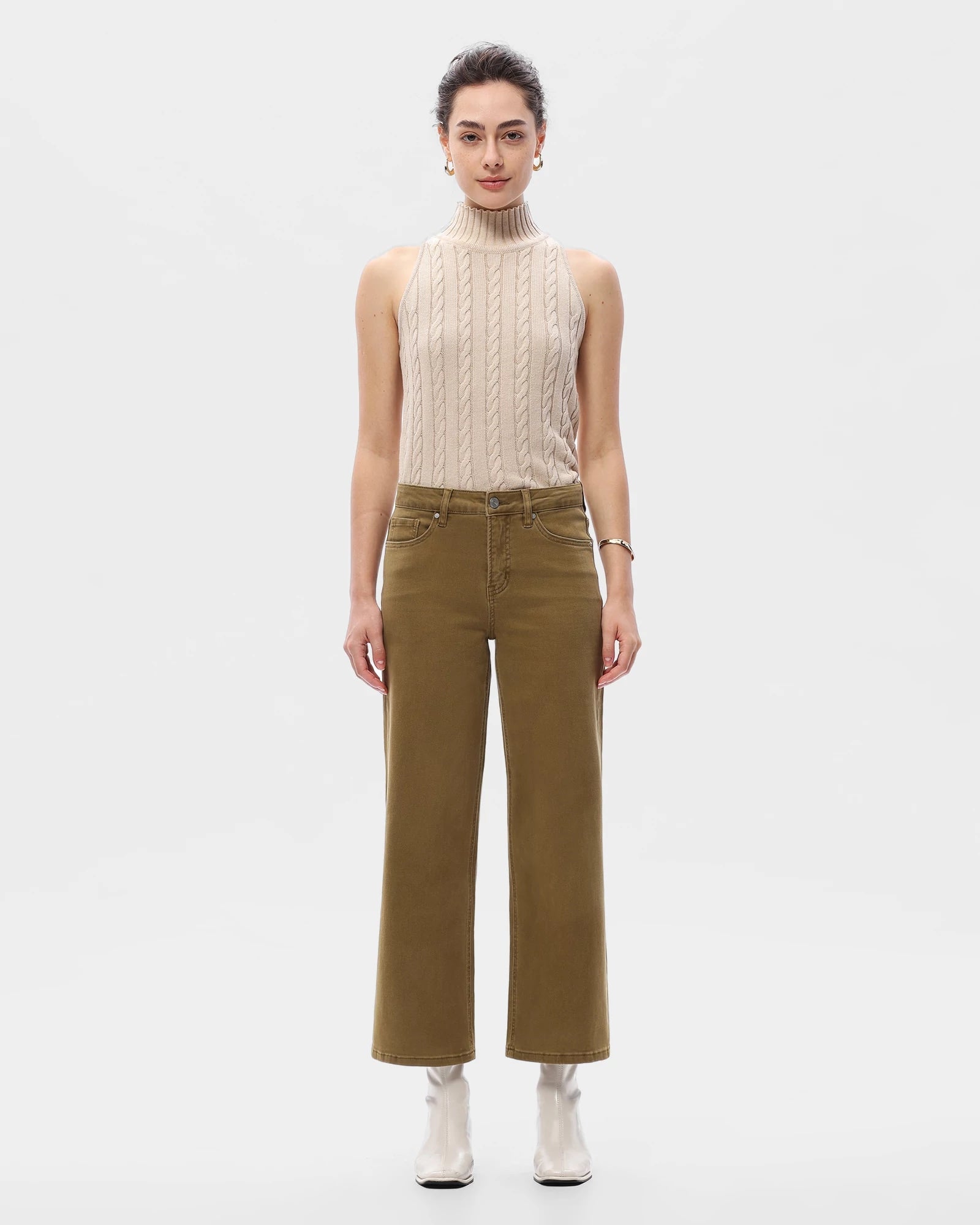 Camel $|& Bayeas Mid Rise Straight Leg Jeans - VOF Detail