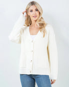 Ivory $|& Dreamers Button Up Pocket Cardigan - VOF Detail