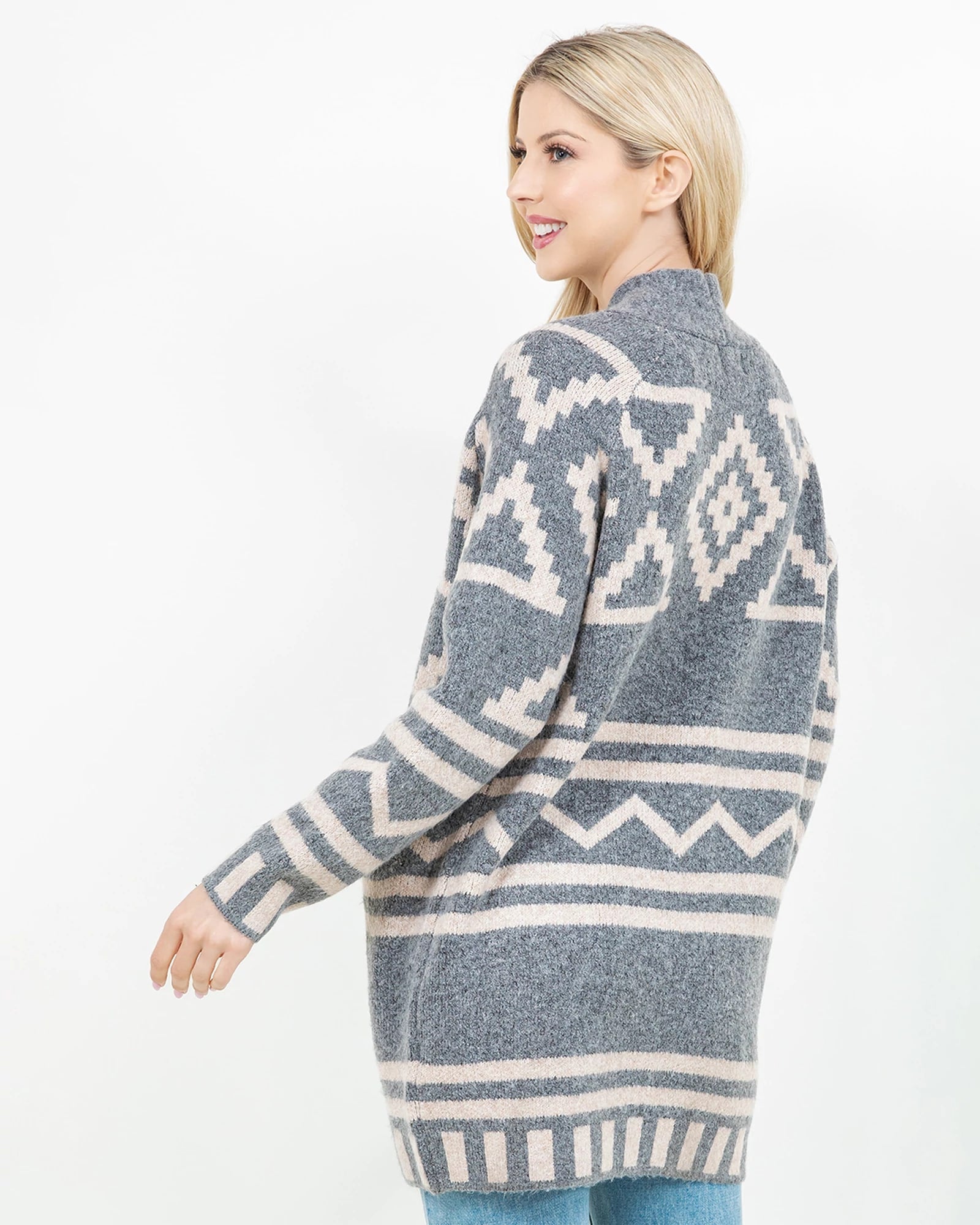Charcoal $|& Dreamers Southwest Pattern Long Cardigan - Hanger Front