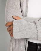 Heather Grey $|& Loveappella Hooded Cardigan with Tie Front - SOF Full Front