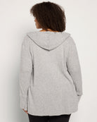 Heather Grey $|& Loveappella Hooded Cardigan with Tie Front - SOF Back