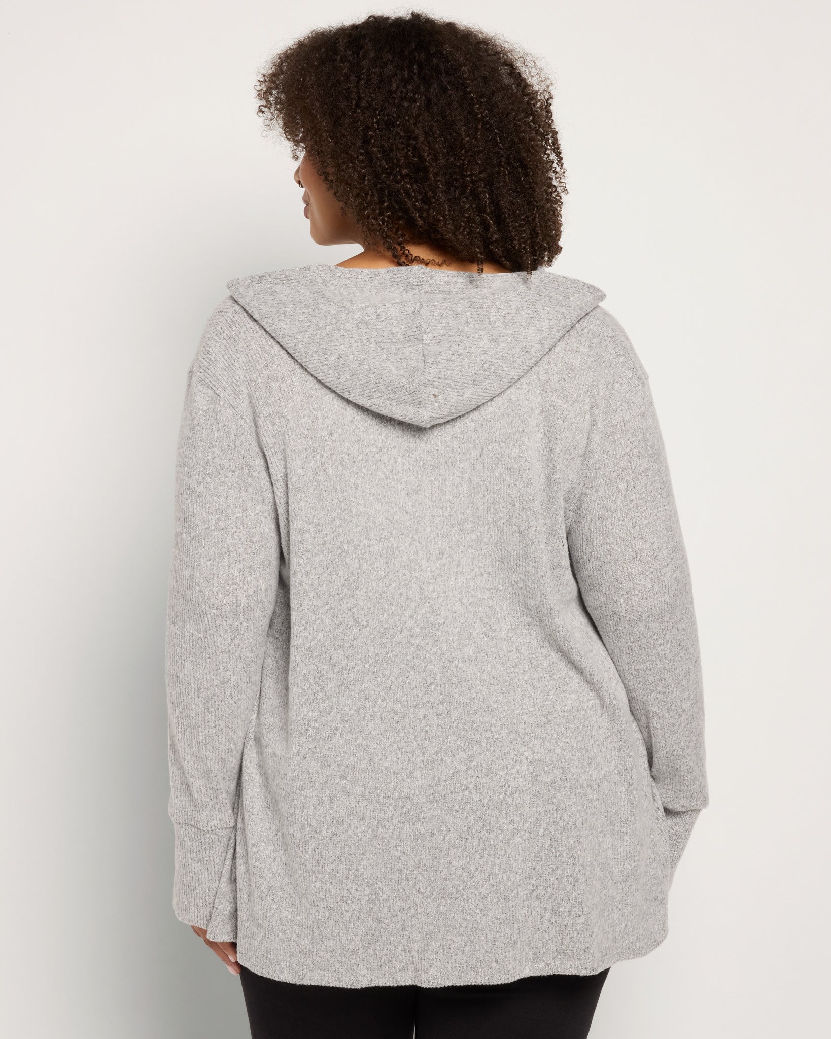 Heather Grey $|& Loveappella Hooded Cardigan with Tie Front - SOF Back