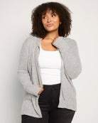 Heather Grey $|& Loveappella Hooded Cardigan with Tie Front - SOF Front