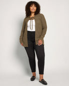 Olive $|& Loveappella Hooded Cardigan with Tie Front - UGC On Fig