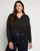 Black $|& Loveappella Sweater Ribbed Knit Cowl Neck - SOF Front