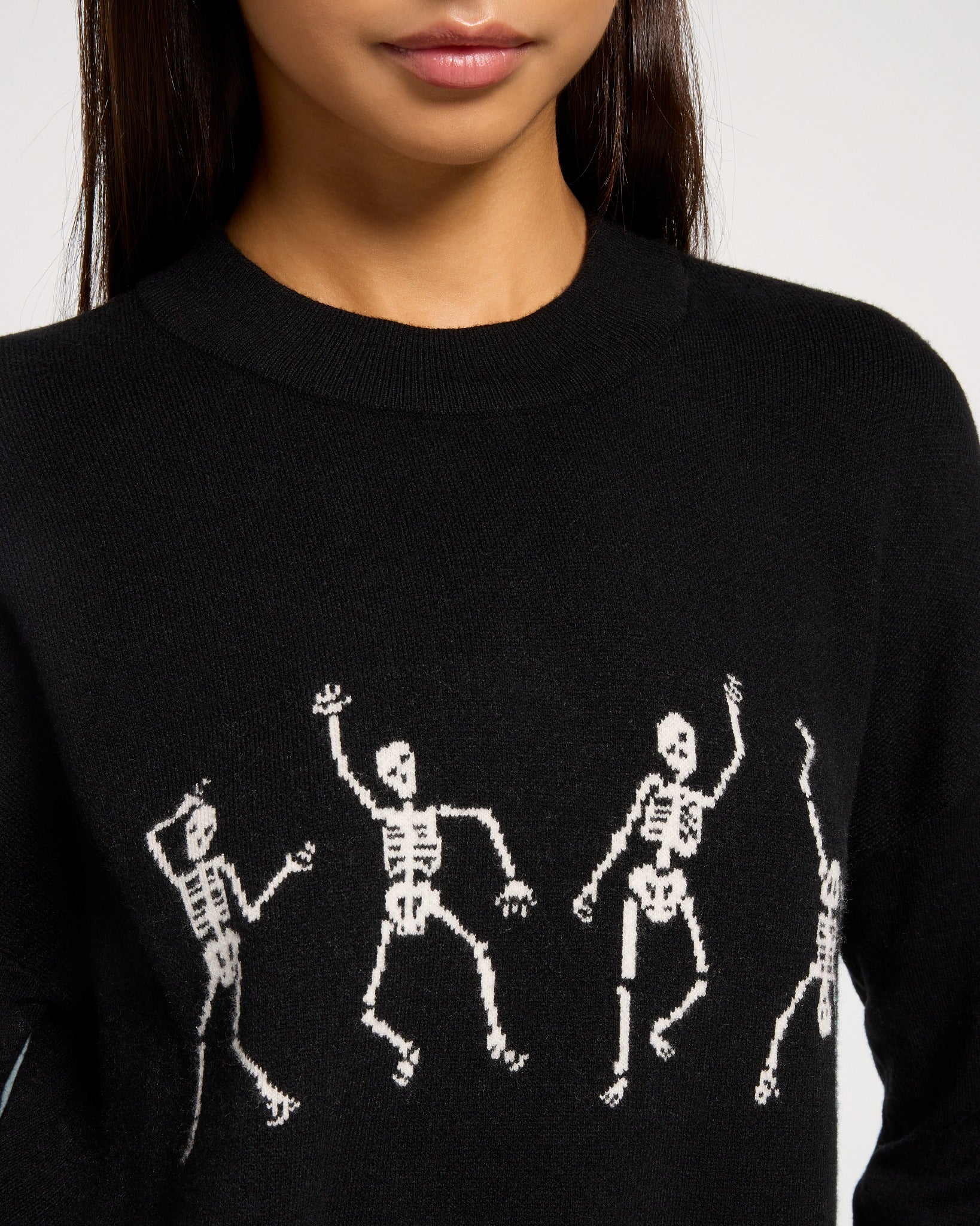 Black White $|& Bobeau Skeleton Crew Neck Sweater - SOF Full Front