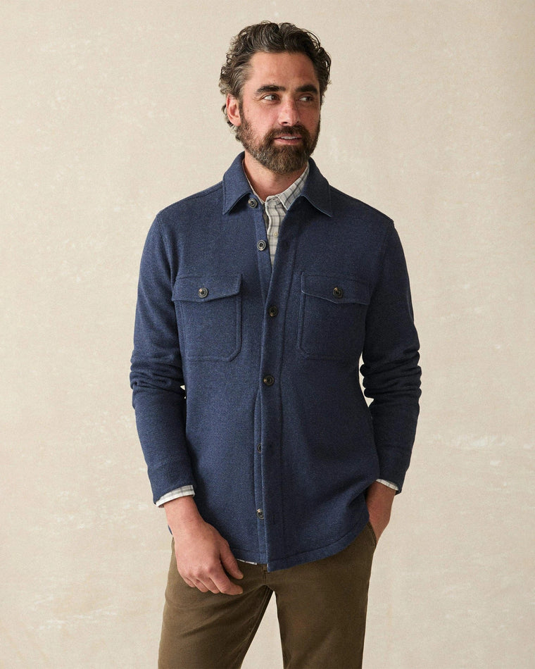 Navy Melange $|& Faherty Inlet Knit Shacket - VOF Detail