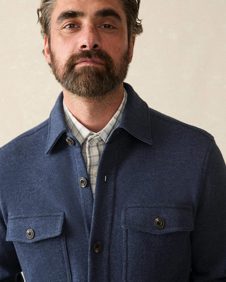 Navy Melange $|& Faherty Inlet Knit Shacket - Hanger Back
