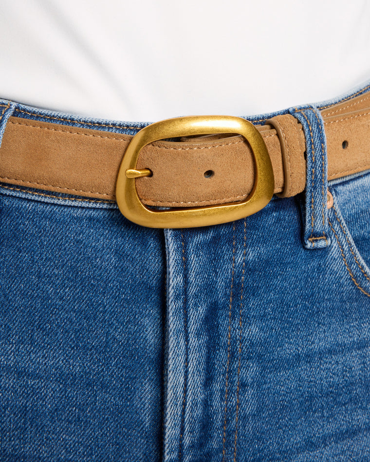 Camel $|& Most Wanted USA Asymmetrical Suede Leather Belt - SOF Full Front