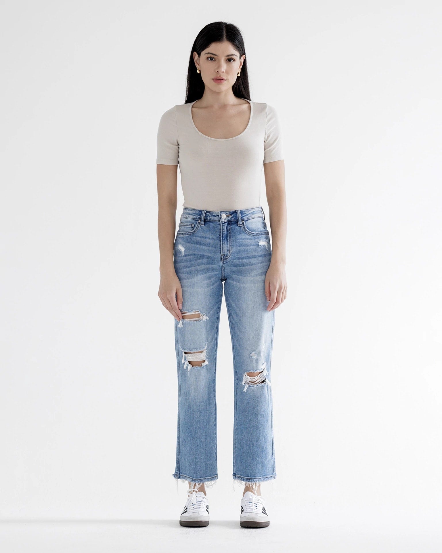 Azul Claro $|& Mica Denim High Rise Straight Leg Jeans - VOF Detail