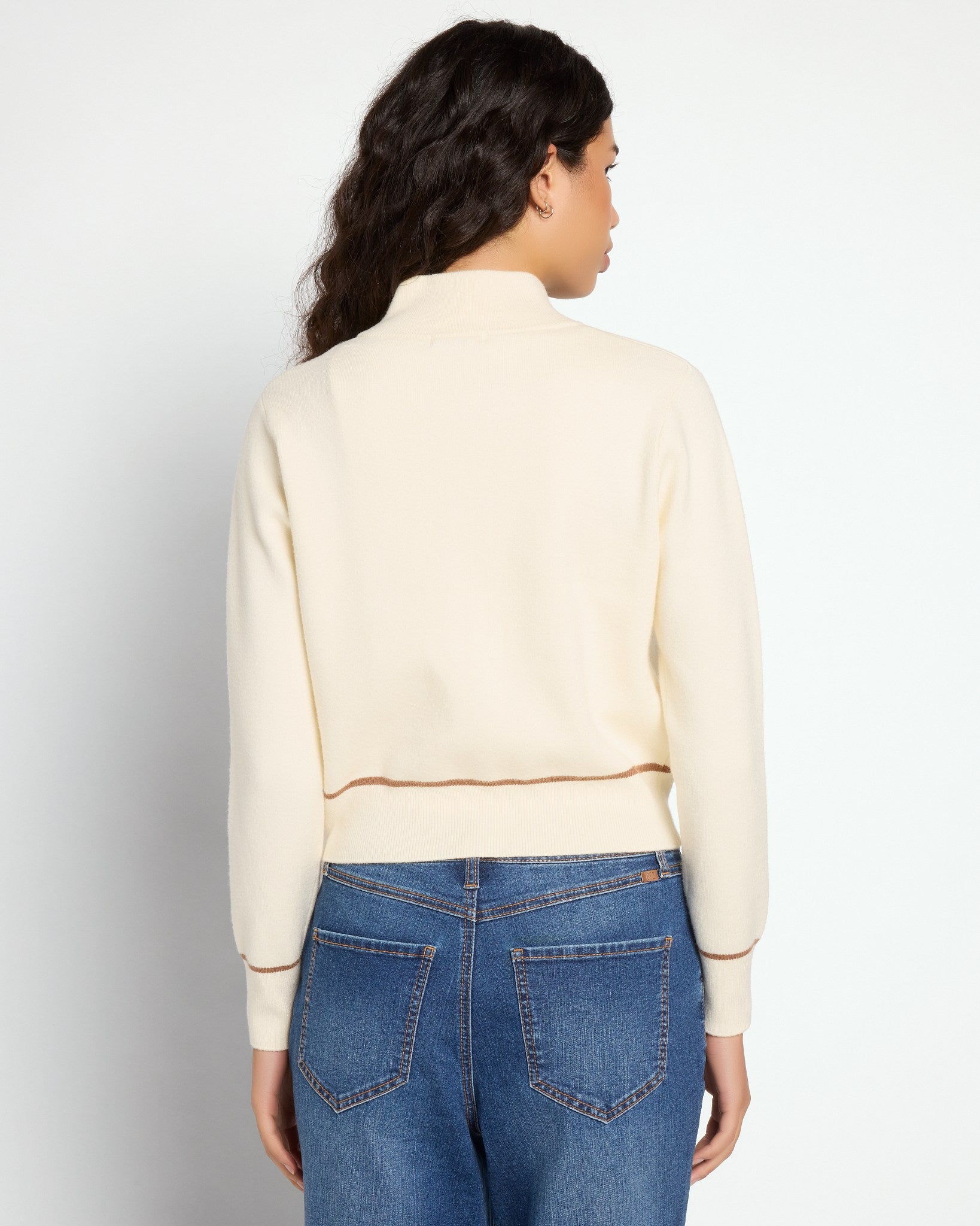 Ivory $|& Theo & Spence Mock Neck Full Zip Pullover - SOF Back